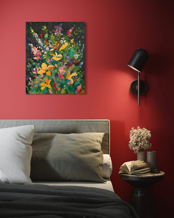 Bright Flowers on Dark Background