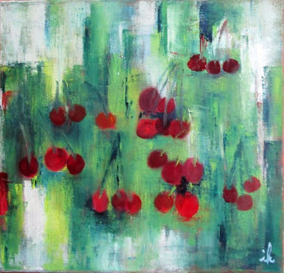 Sour cherries, oil on canvas, 40 x 40 cm,