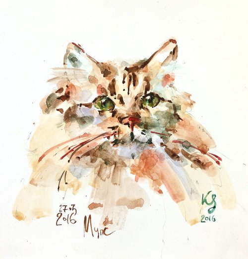 "Portrait of a cat" original watercolor sketch by Ksenia Selianko