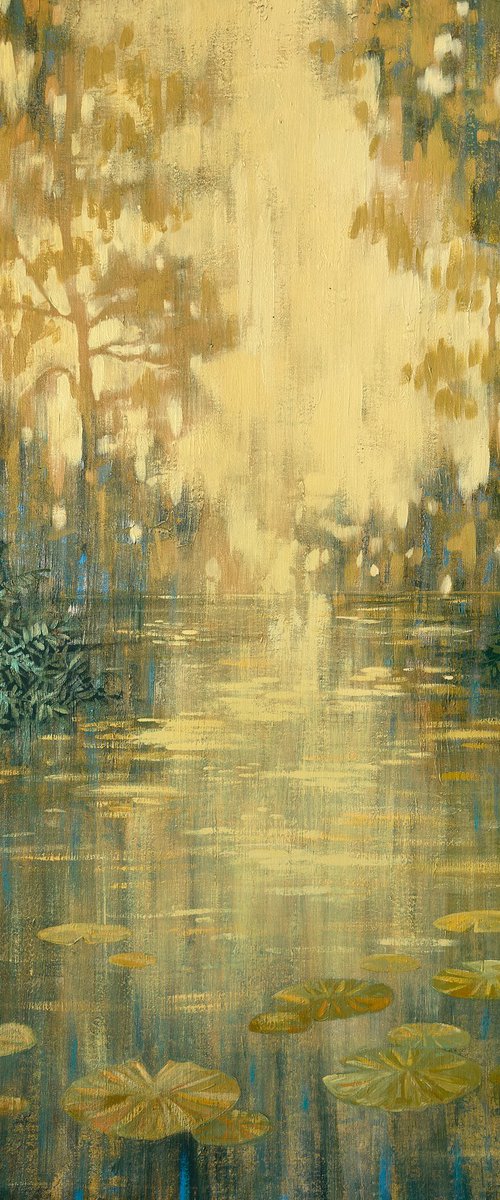 Forest Pond Under Golden Light by Ekaterina Prisich