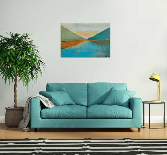 Oil painting, canvas art, stretched, "Landscape 24". Size 39,4/ 27,6 inches (100/70cm).