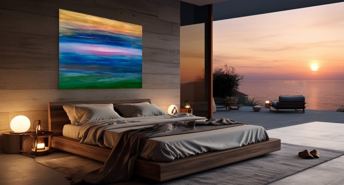 Organic Abstract Acrylic Painting By Estelle Asmodelle, 72 X 46, Horizon Light, Original Artwork