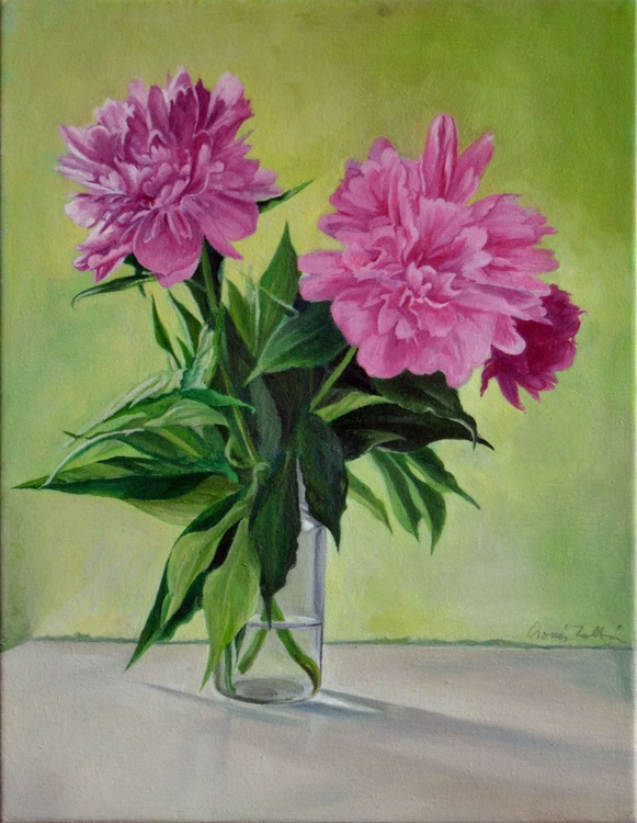 Peony Flower Oil Painting By Zoltan Csomos Artfinder