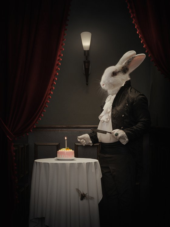 Rabbit with the cake.