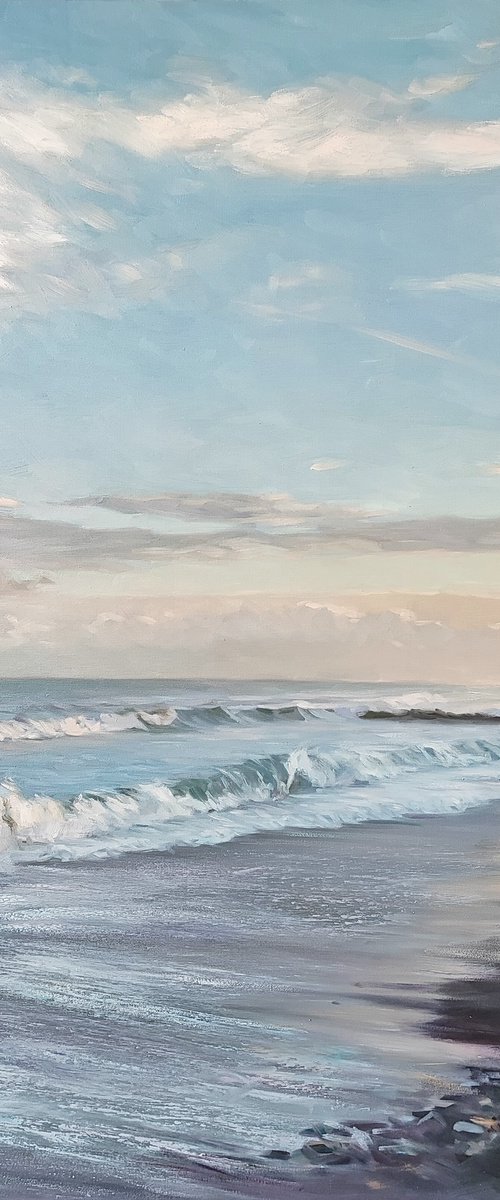 "Sea" Blue white seashore oil art by Mary Ameur