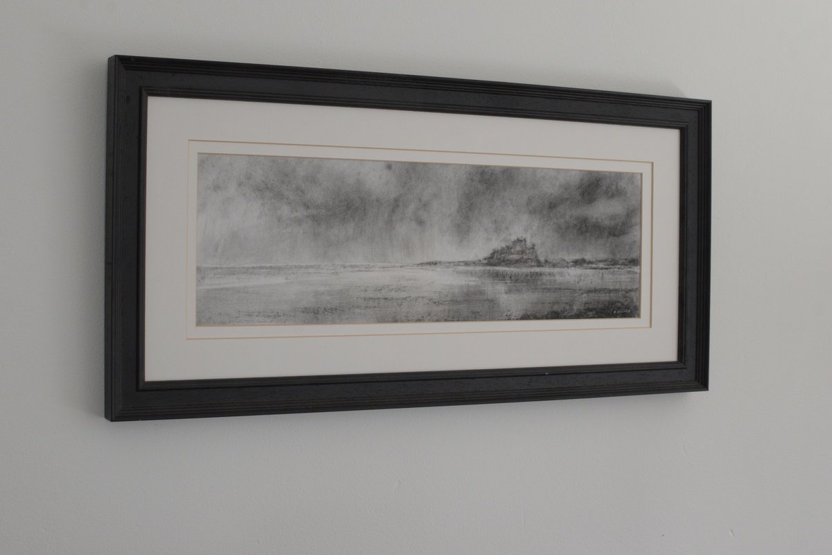 Expressive Landscape Charcoal Drawing By Colin Slater, 23 X 11, Bamburgh Castle Charcoal, Original Artwork