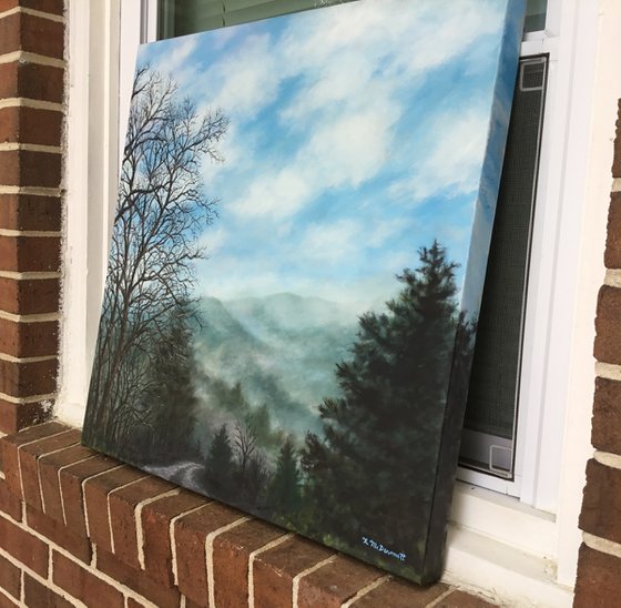 Blue Ridge Morning Mists - oil 23.75X23.75 inch canvas (SOLD)