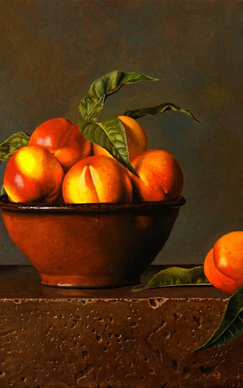 Nectarines and Terracotta Bowl by Dietrich Moravec