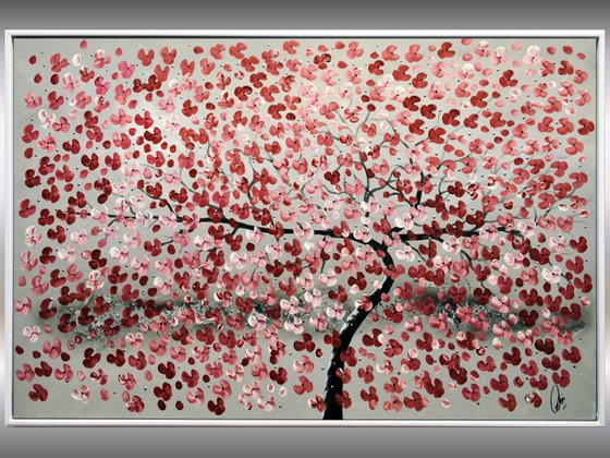 Romantic II acrylic abstract painting cherry blossoms nature painting framed canvas wall art