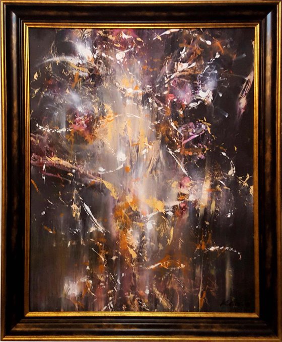 LARGE FRAMED MASTERPIECE BY OVIDIU KLOSKA COSMIC LIGHT STILL LIFE INCANDECENT DARK ART