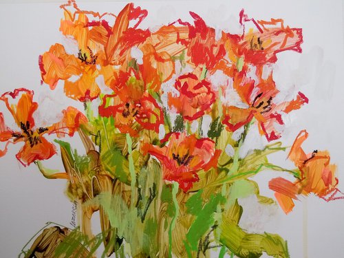 Sketch Red Tulips by Valerie Lazareva