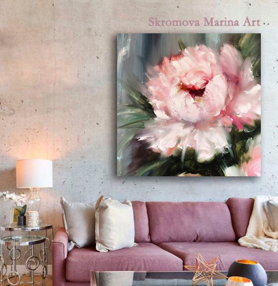 ROYAL PEONY - Large Flowers. Peony art. Peony Flowers. Bedroom. Gray wall. Blush. Abstract peony. Pink. Peony Bouquet.