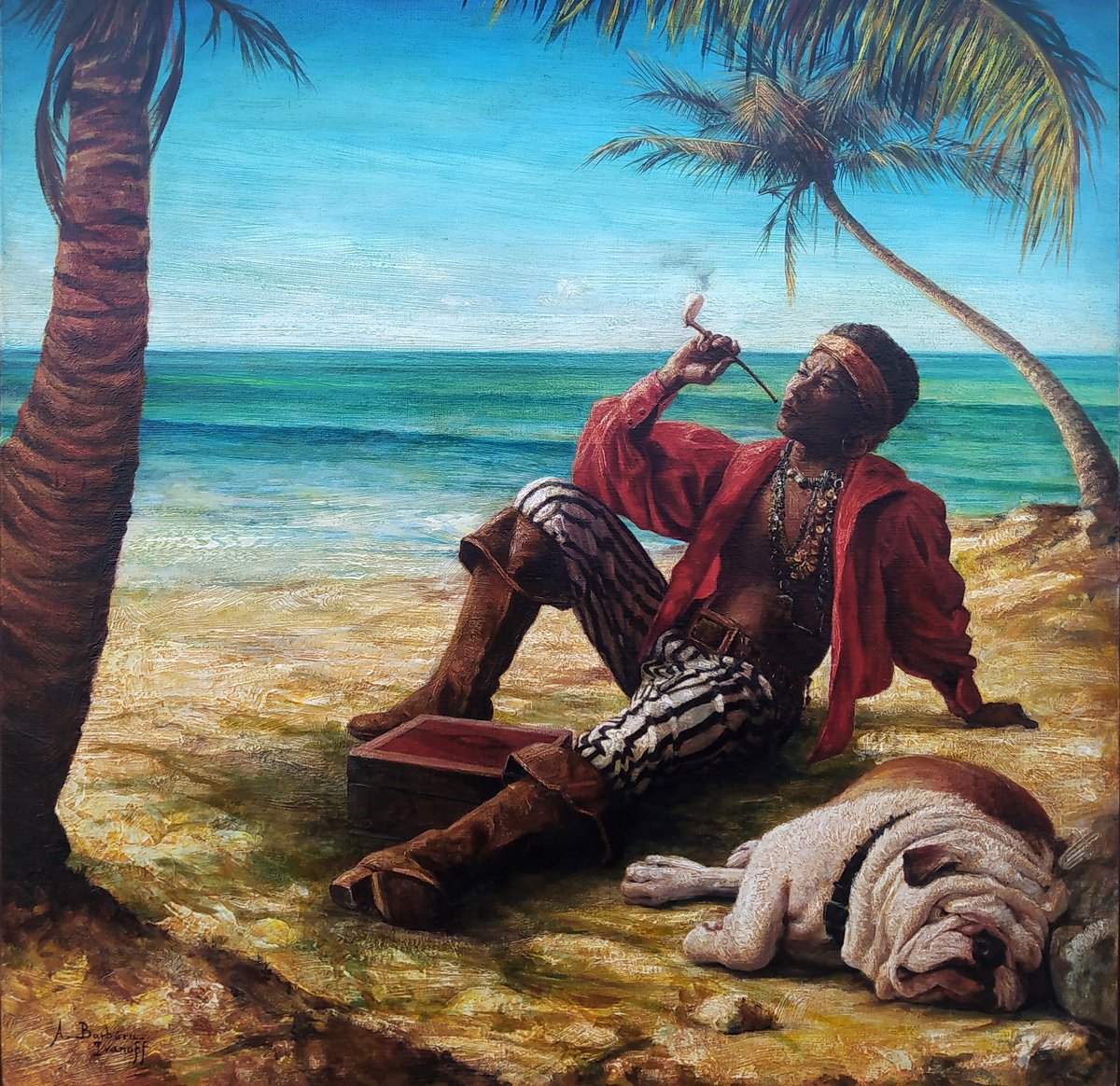 Expressive Portrait Oil Painting By Alexandre Barbera-Ivanoff, 31 X 31, Le Havane, Original Artwork