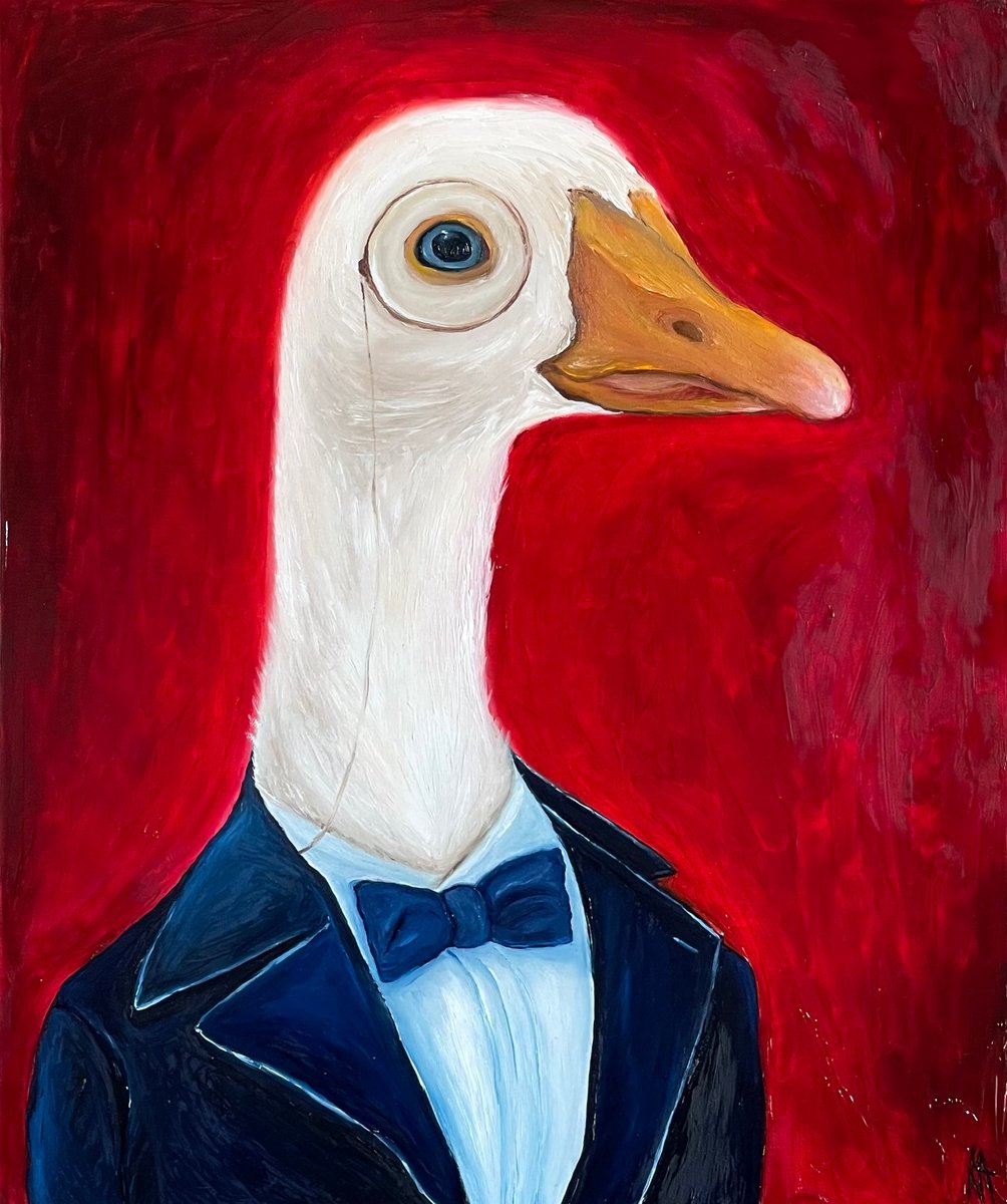 Expressive Animal Oil Painting By Anastasiia Novitskaya, 20 X 24, Seigneur Hus, Original Artwork