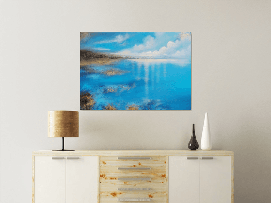 A XL large modern abstract figurative seascape painting "Blue emotion"