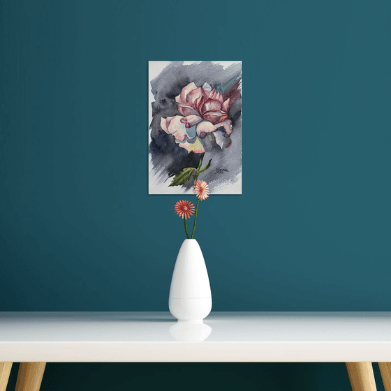 Pink rose, botanical painting. Painting of flowers.