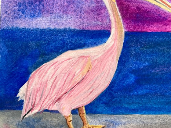 Pelican Gouache Painting, Bird Small Original Artwork, Animal Wall Art, Cute Gift