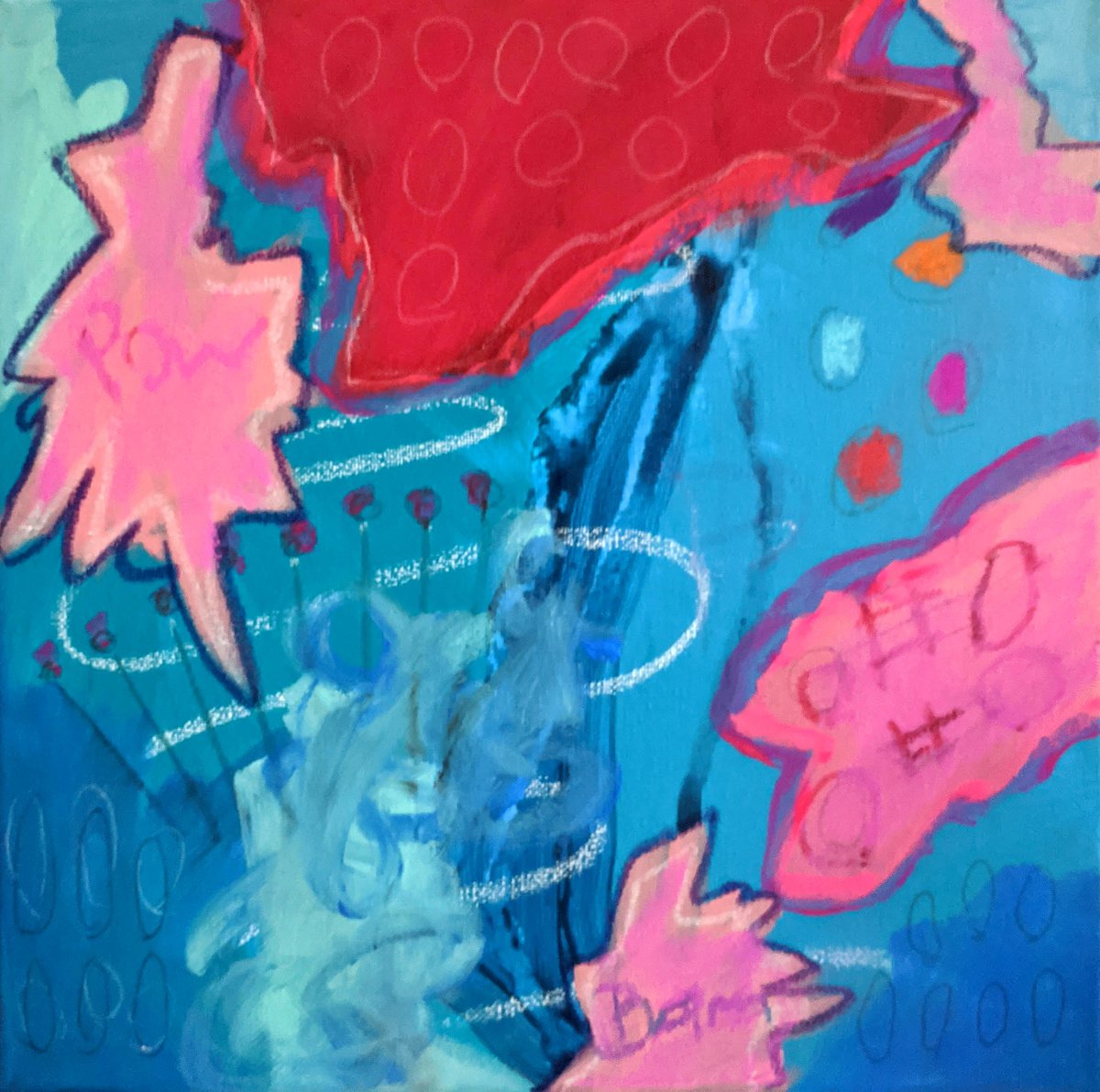 Abstract Painting By Shelli Finch, 12 X 12", Bam! Pow!, Original Artwork