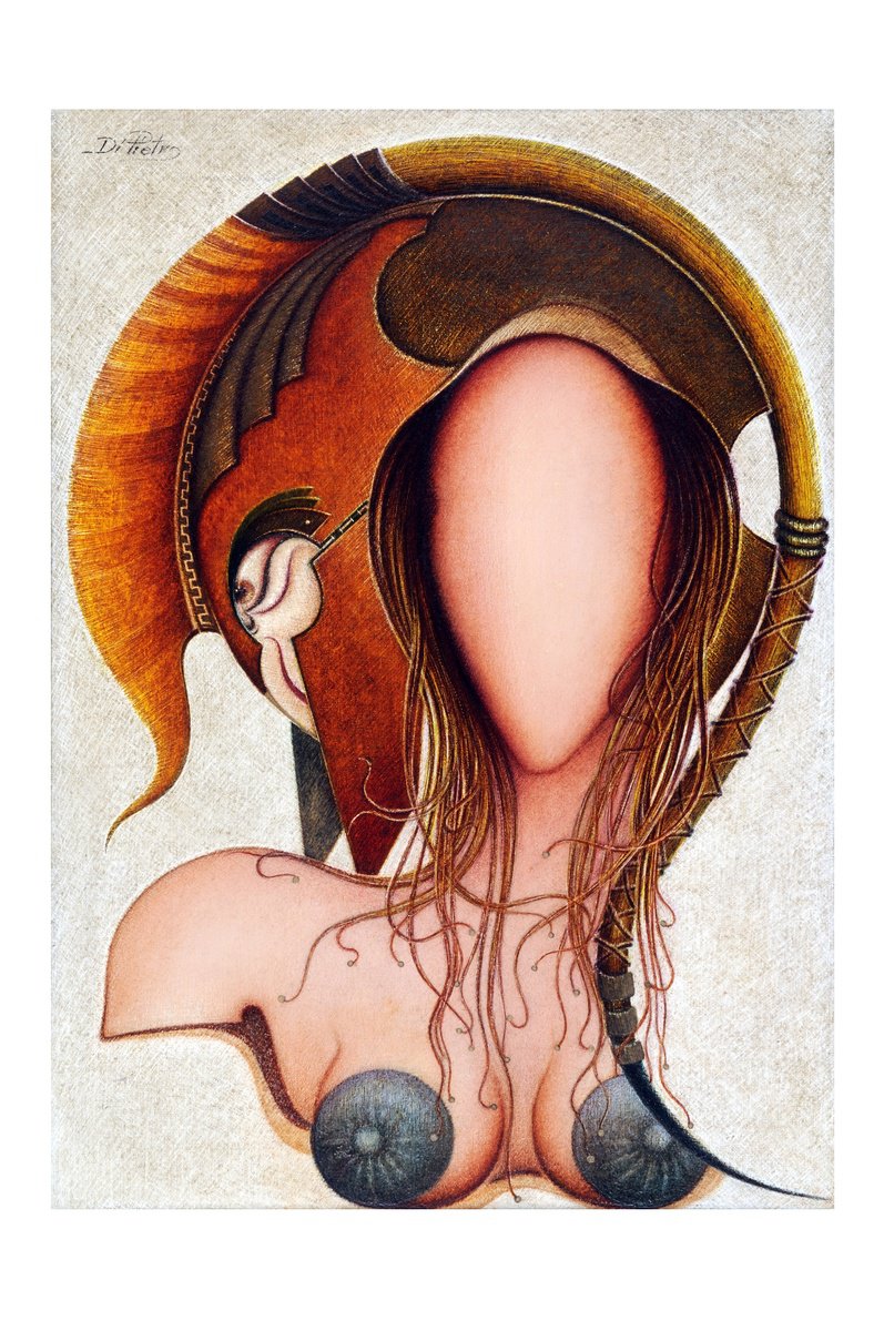 Surrealistic Portrait Oil Painting By Bruno Di Pietro, 20 X 28, Elena & Paride, Original Artwork