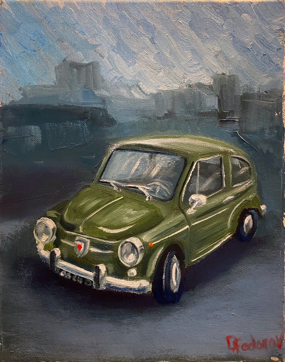 Green Retro Fiat 600 By Dmitry Fedorov, 9 X 12, Artwork For Sale On Artfinder
