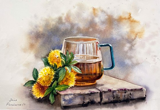 Tea and Dandelions Still Life