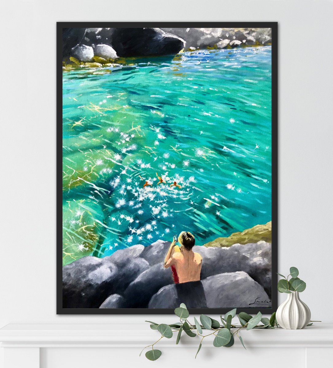 Impressionistic Landscape Oil Painting By Volodymyr Smoliak, 20 X 26", Time To Swim, Original Artwork