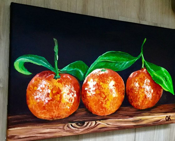 Oranges.  Still life. Oil  painting on linen canvas.