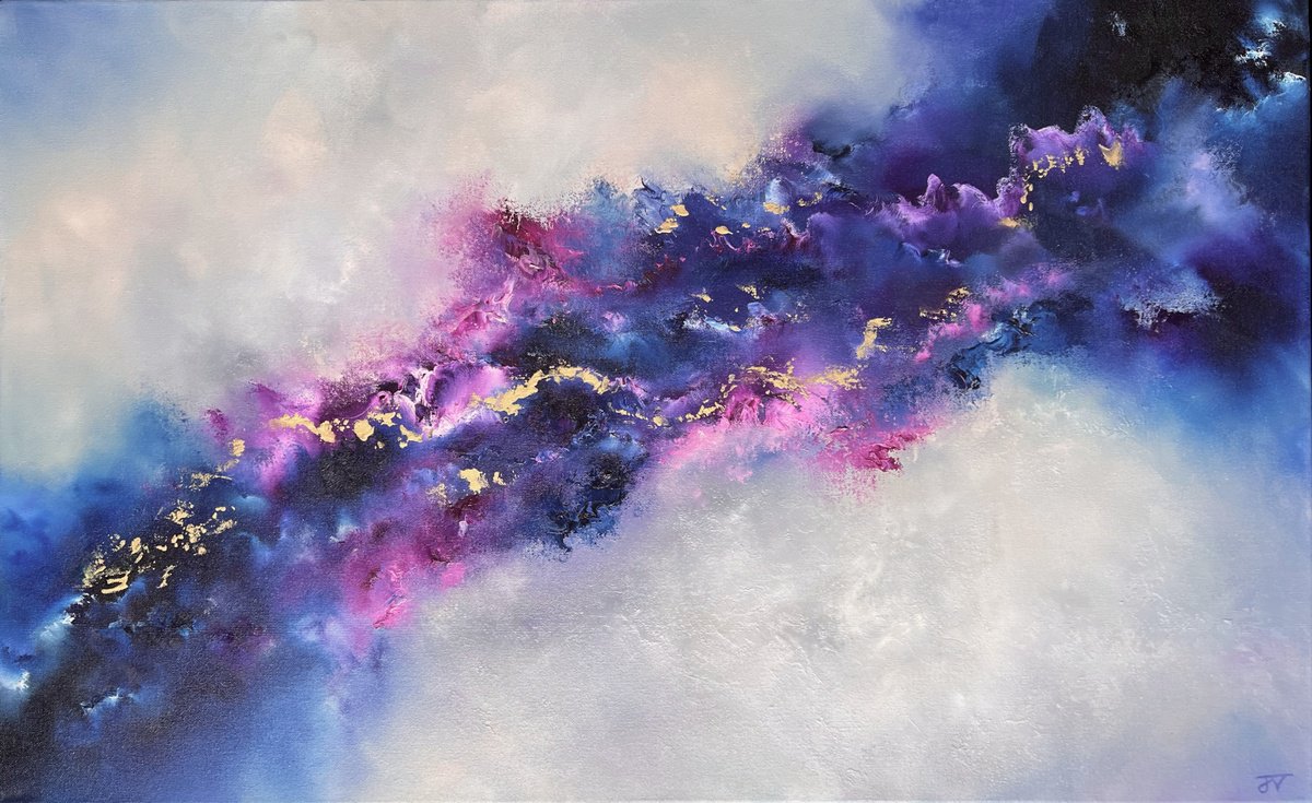 Abstract Oil Painting By Jaimie Volkaerts, 41 X 26, Purple Divides, Original Artwork