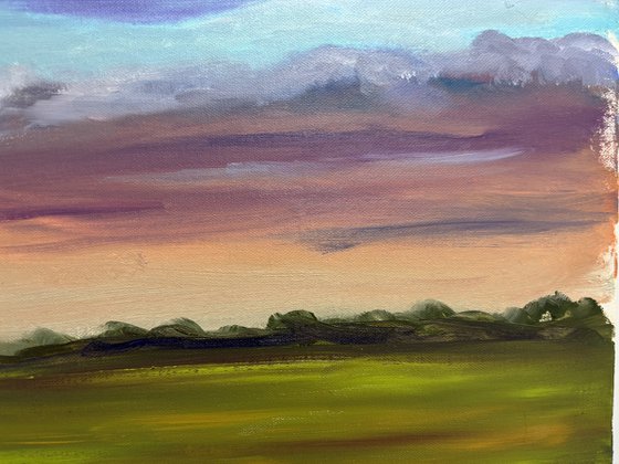 Sunset before storm. Plein air