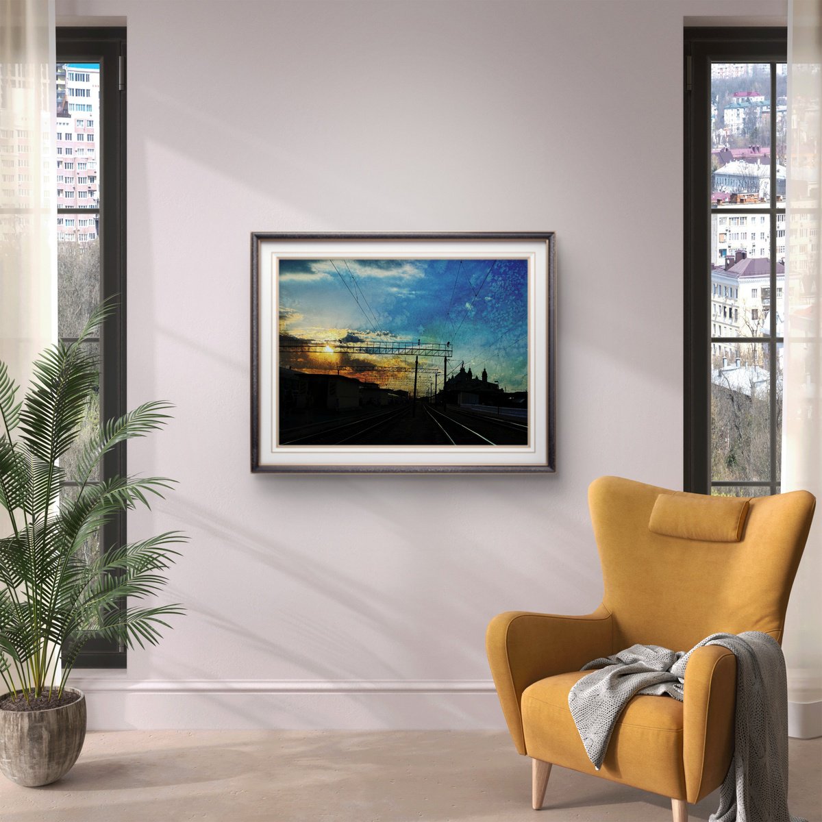 Expressive Cityscapes Giclee Print By Yuliia Sharapova, 20 X 15", Summer Sunrise Sky City Scape, Original Artwork