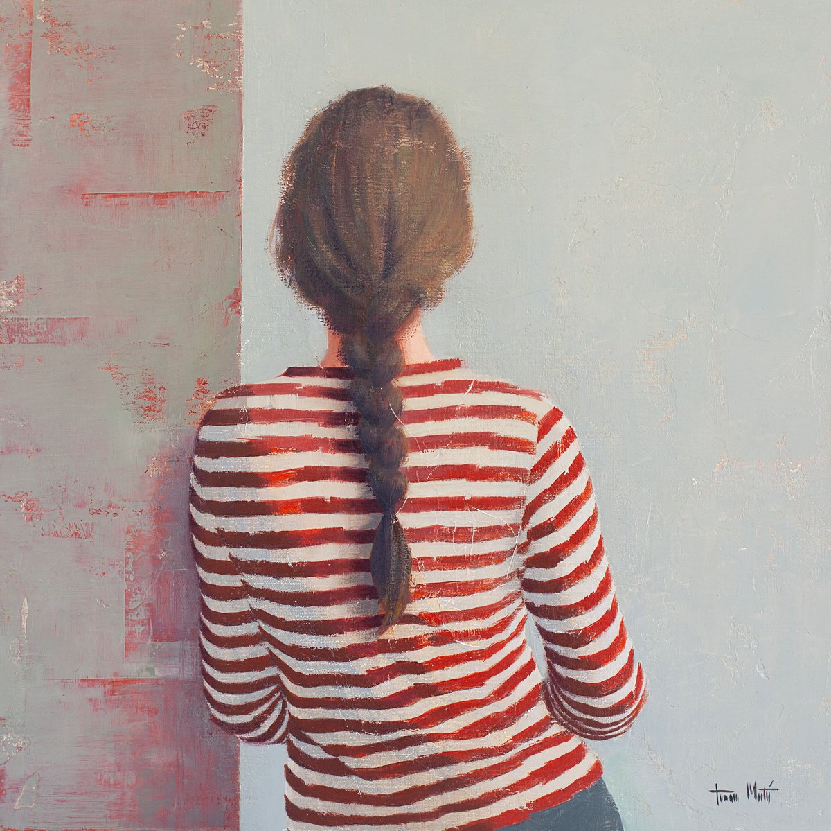 Expressive Portrait Oil Painting By Tomasa Martin, 16 X 16", A La Vuelta De La Esquina Iv, Original Artwork