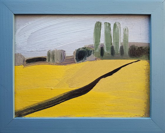 Poplars and yellow field