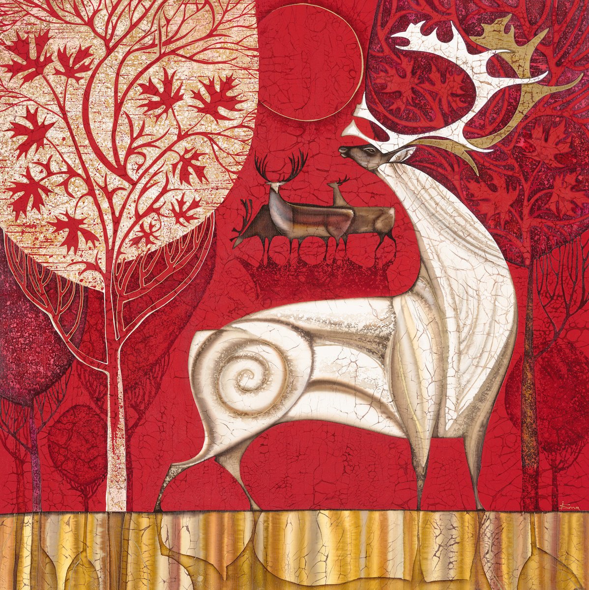 Organic Animal Acrylic Painting By Julia Ismambetova, 37 X 37", The Ancient Tale, Original Artwork