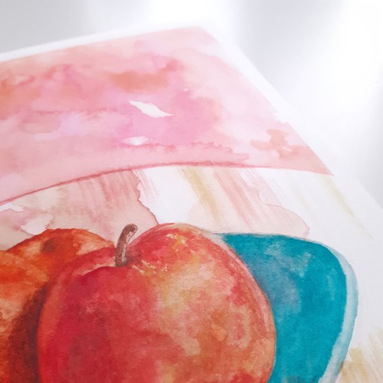 Watercolour Still Life Painting | Apple and Two Satsumas | Original Art by Artist Stacey-Ann Cole