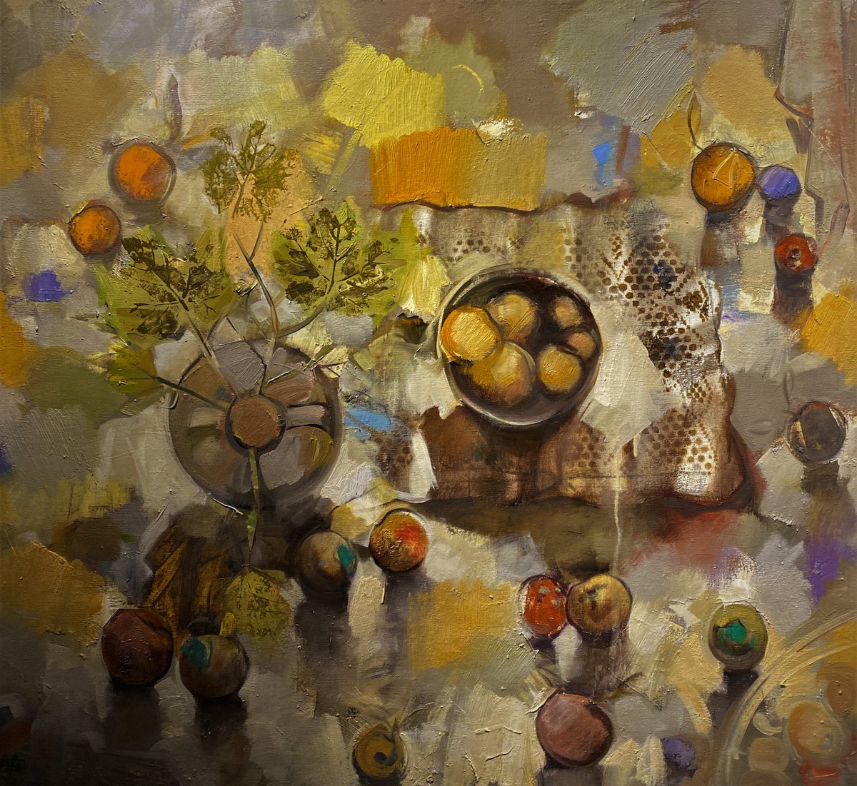 Impressionistic Still Life Oil Painting By Seyran Mejanyan, 39 X 35", Autumn Stillife, Original Artwork