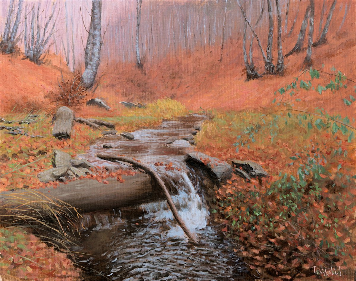 Impressionistic Landscape Oil Painting By Dejan Trajkovic, 23 X 19, Rain Jacket, Original Artwork