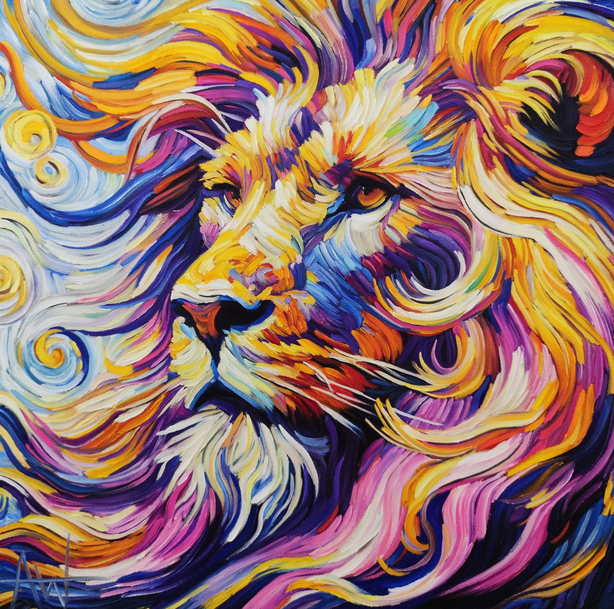 Impressionistic Animal Oil Painting By Angie Wright, 20 X 20, Colour Me King, Original Artwork