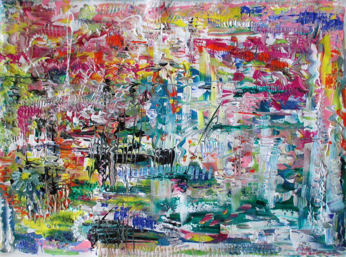 Expressive Abstract Acrylic Painting By Galina Victoria, 24 X 18, Natural Vibrations 230523, Original Artwork