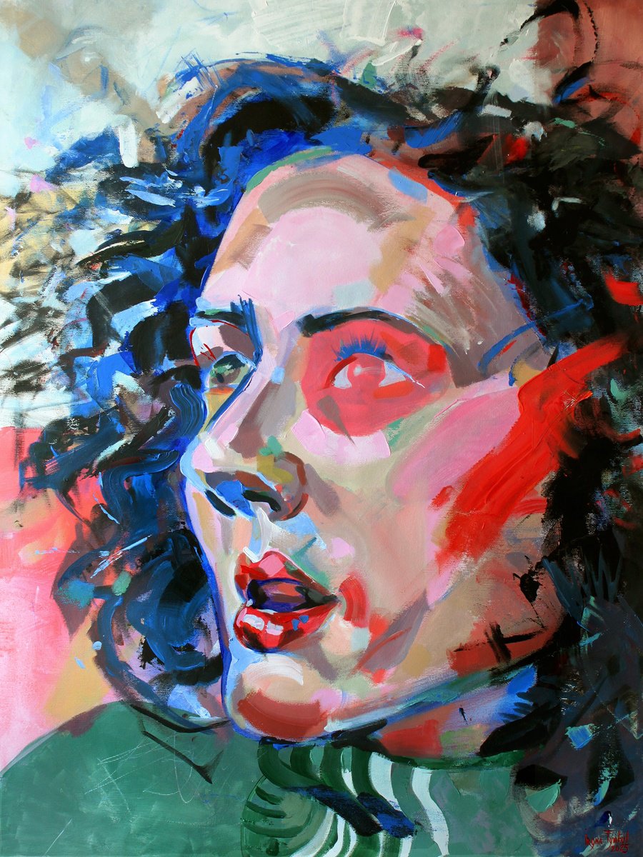 Expressive Portrait Acrylic Painting By Iryna Tymkul, 24 X 31, The Cobalt Radiance, Original Artwork