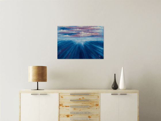 Blue seascape horizon large wall art decor for living room best gift for for the anniversary