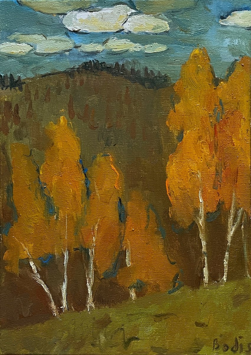 Impressionistic Landscape Oil Painting By Bohdan Dobrivskyi, 10 X 14, Golden Autumn, Original Artwork
