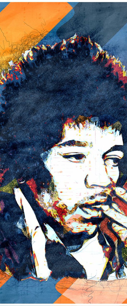 Jimi Hendrix Smokes The Cigarette - Pop Art Modern Poster Stylised Art by Jakub DK - JAKUB D KRZEWNIAK
