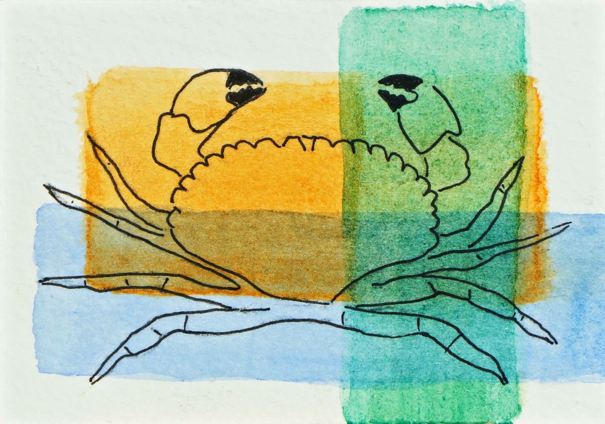 Ocean Crab - ACEO Size - Line And Wash Painting by Margaret Battye