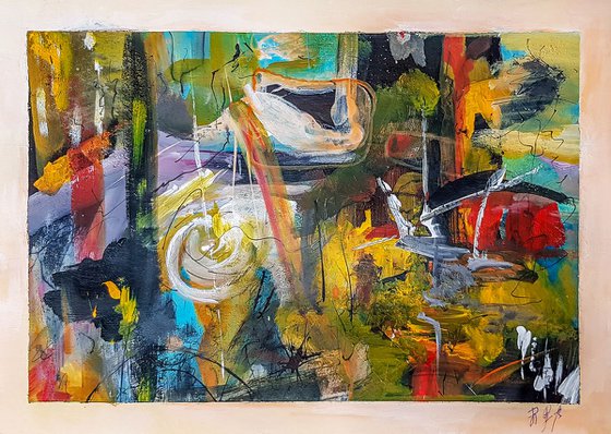 Abstract Original Painting On Unframed A3 Paper.