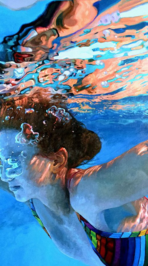 Bathed in Light - Large Underwater Painting by Abi Whitlock