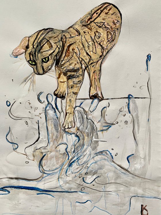 Underwater Animals Painting for Home Decor, Cat Portrait Art Decor, Artfinder Gift Ideas