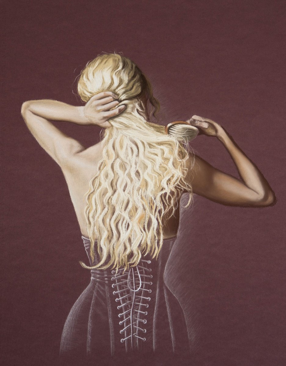 Impressionistic Portrait Pastel Drawing By Inna Medvedeva, 20 X 26, Girl In A Corset, Original Artwork