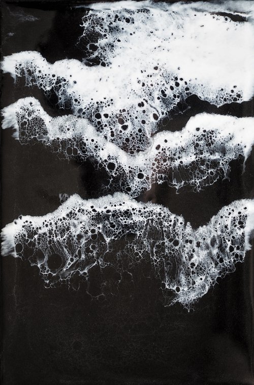 Deep water - original resin artwork, black and white seascape by Delnara El