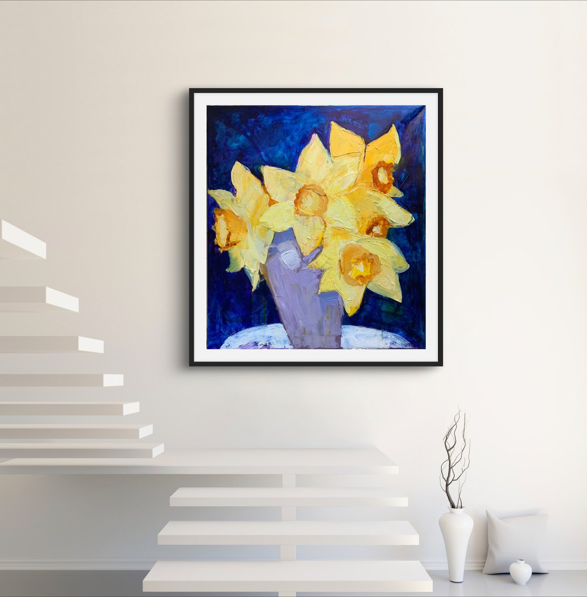 Impressionistic Still Life Oil Painting By Olga Pascari, 25 X 28", Narcis Still Life, Original Artwork