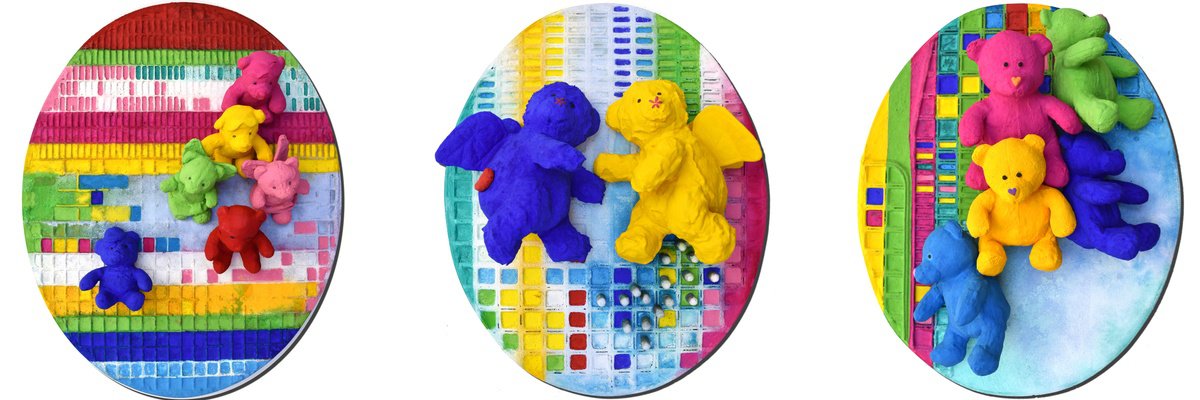 Urban And Pop Abstract Sculpture By Milena Nicosia, 51 X 21", Set: Teddy Bears N.1, N.2, N.3, Original Artwork